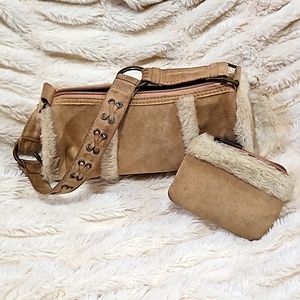 Small faux fur and suede purse